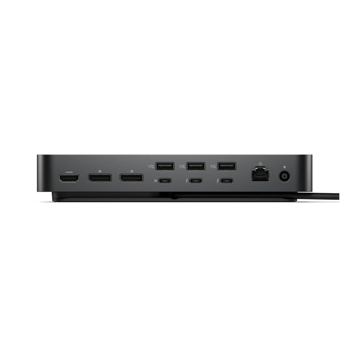 Close-up of the rear ports: Thunderbolt 5, DisplayPort 2.1, HDMI 2.1.

