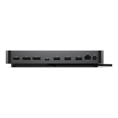 Close-up detail of the video output ports: DisplayPort, HDMI, and USB-C.


