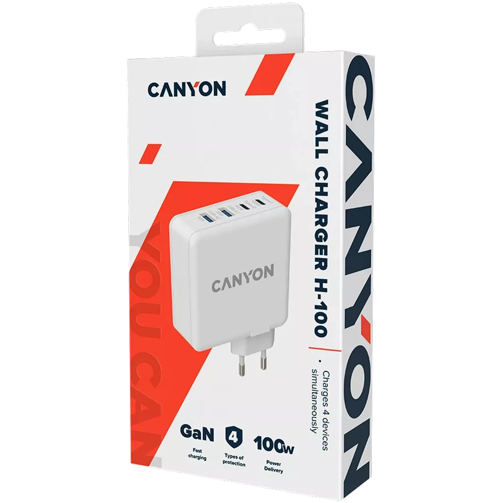 CANYON H-100 GaN Fast Charge Wall Charger – 100W USB-C Power Delivery for Laptops by Canyon