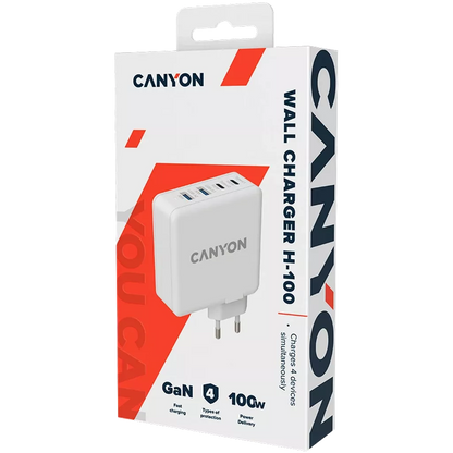 CANYON H-100 GaN Fast Charge Wall Charger – 100W USB-C Power Delivery for Laptops by Canyon