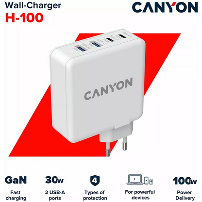CANYON H-100 GaN Fast Charge Wall Charger – 100W USB-C Power Delivery for Laptops from Canyon Store