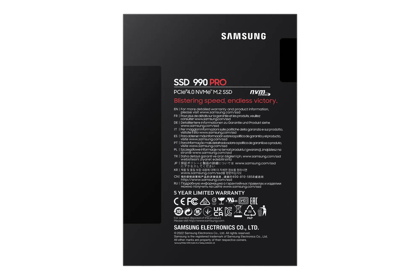 SAMSUNG MZ-V9P4T0BW 990 PRO 4 TB NVMe SSD - Read Speed up to 7450 MB/s; Write Speed to up 6900 MB/s; Random Read up to 1400000 I