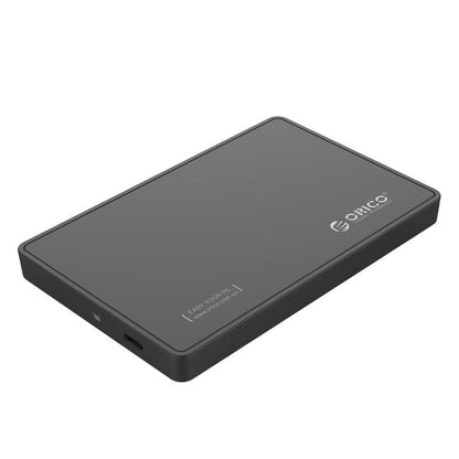 ORICO USB 3.0 2.5" SATA to Type-C External Hard Drive Enclosure in sleek black with dual USB 3.0 and Type-C ports.