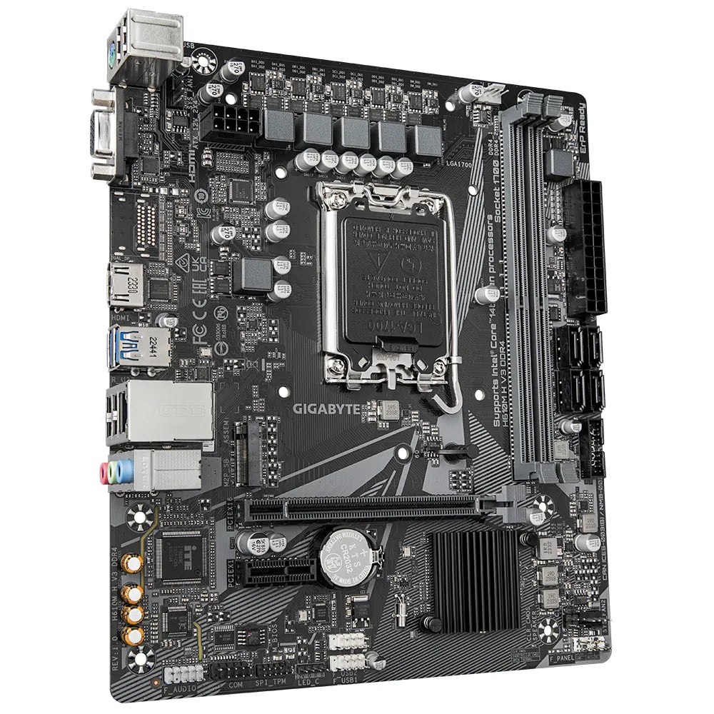 GIGABYTE Motherboard Intel® H610 Chipset for LGA 1700; 2x DDR4; 1x M2; D-Sub/HDMI; mATX