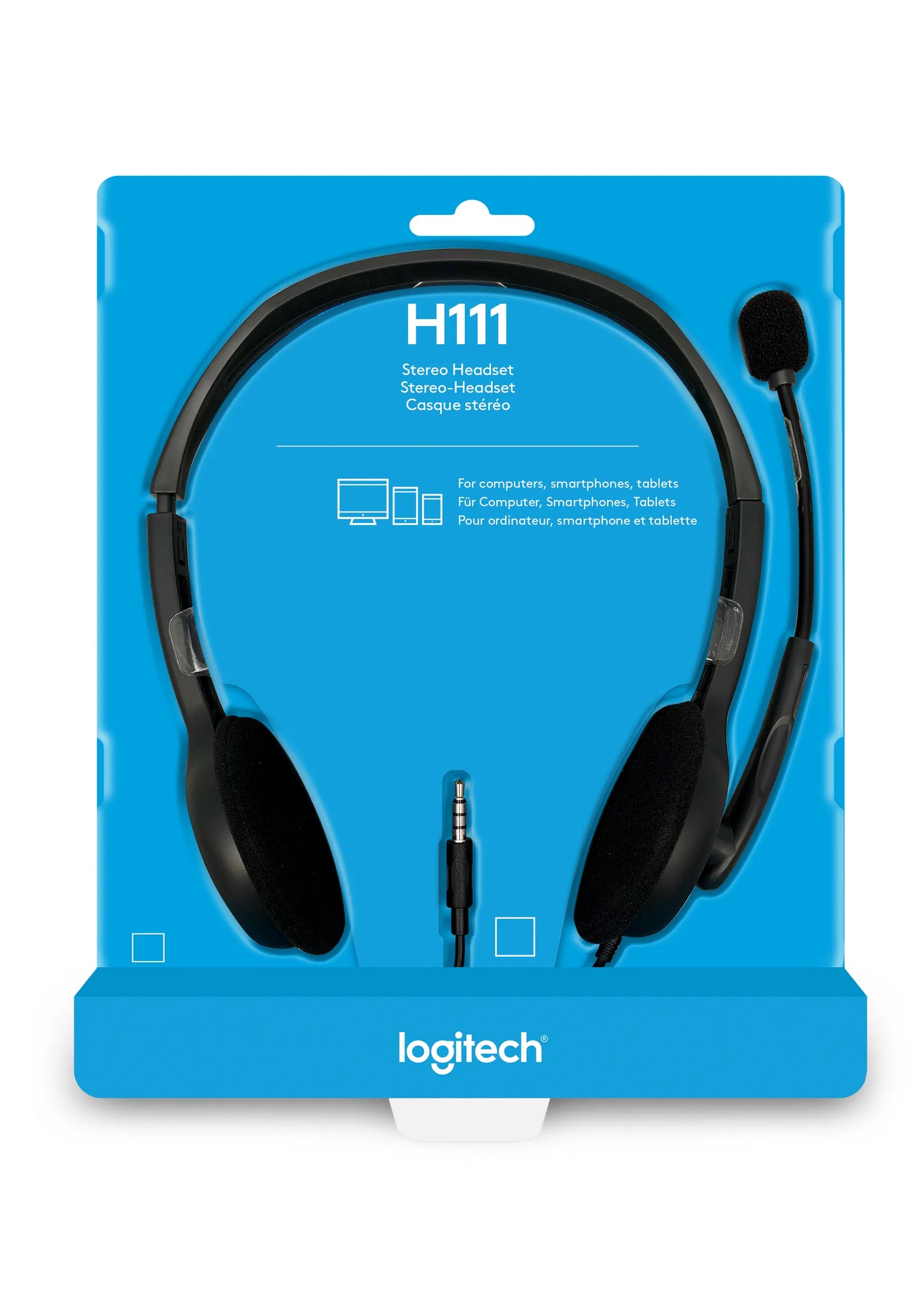 981-000593 - Logitech Headset H111 Analog Stereo Headset  One plug Noise Cancelling mic full stereo sound Flexible Rotating Boom