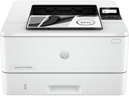 HP LaserJet Pro 4003Dn - High Speed Duplex Printing; white HP laser printer with monochrome output