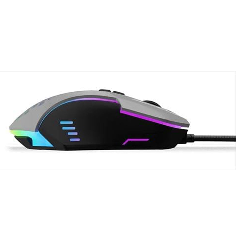 OCPC MR11 Wired Gaming Mouse – Creamy Grey with RGB Breathing Light, 7200 DPI, 7D Ergonomic Design for gamers.