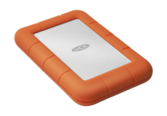 Seagate LaCie Rugged Mini 4TB External Hard Drive – USB 3.0 Portable Drive for Mac with orange rubber bumper and LaCie logo