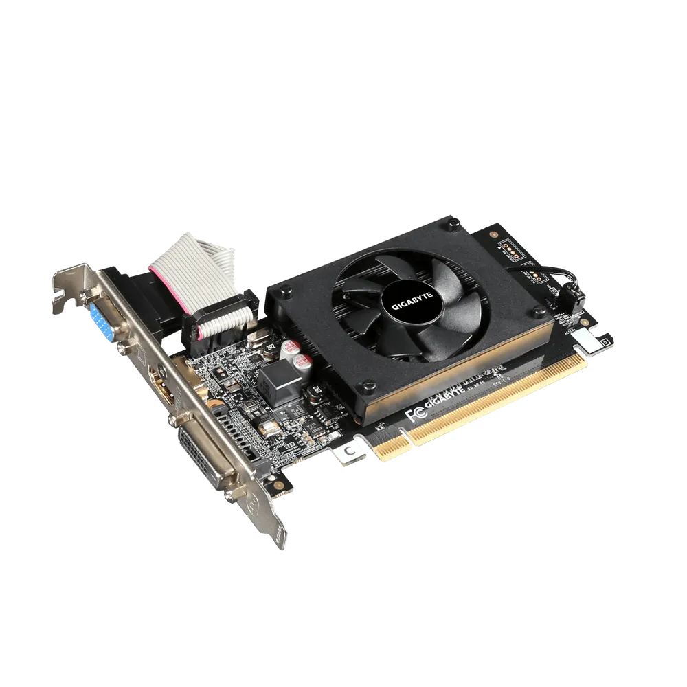 GIGABYTE Graphics nVidia GeForce® GT 710 2GB GDDR3 64Bit . 1x Dual-Link DVI-D; 1x HDMI; 1x VGA; Low Profile