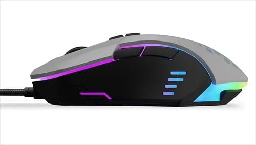OCPC MR11 Wired Gaming Mouse – Creamy Grey with RGB Breathing Light, 7200 DPI, 7D Ergonomic Design for gamers.