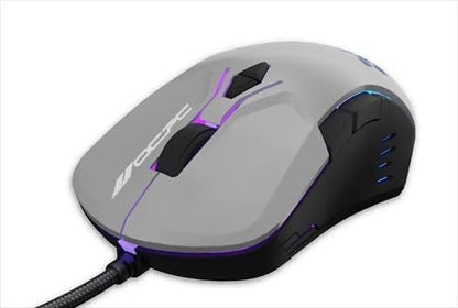 OCPC MR11 Wired Gaming Mouse – Creamy Grey with RGB Breathing Light, 7200 DPI, 7D Ergonomic Design for gamers.