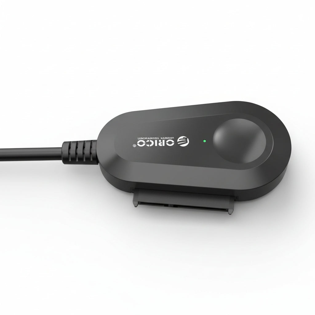 Black USB device with a visible brand logo on a white background