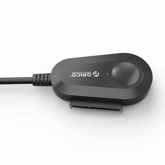 Black USB device with a visible brand logo on a white background