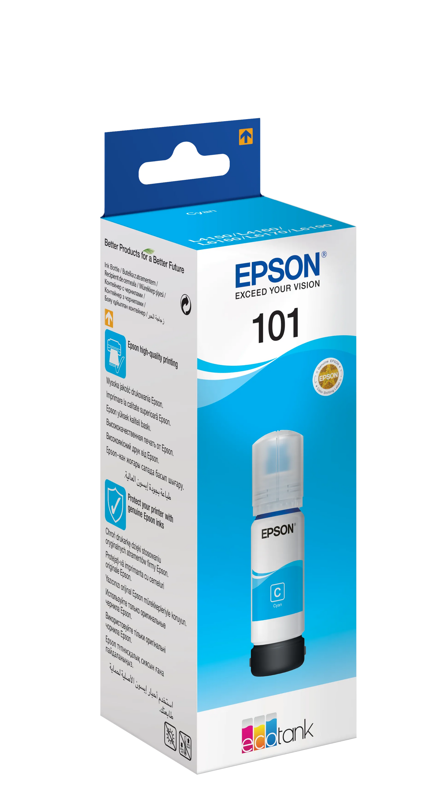 Epson 101 Ecotank Cyan ink bottle (70ml). 6000 pages @ 5% coverage.