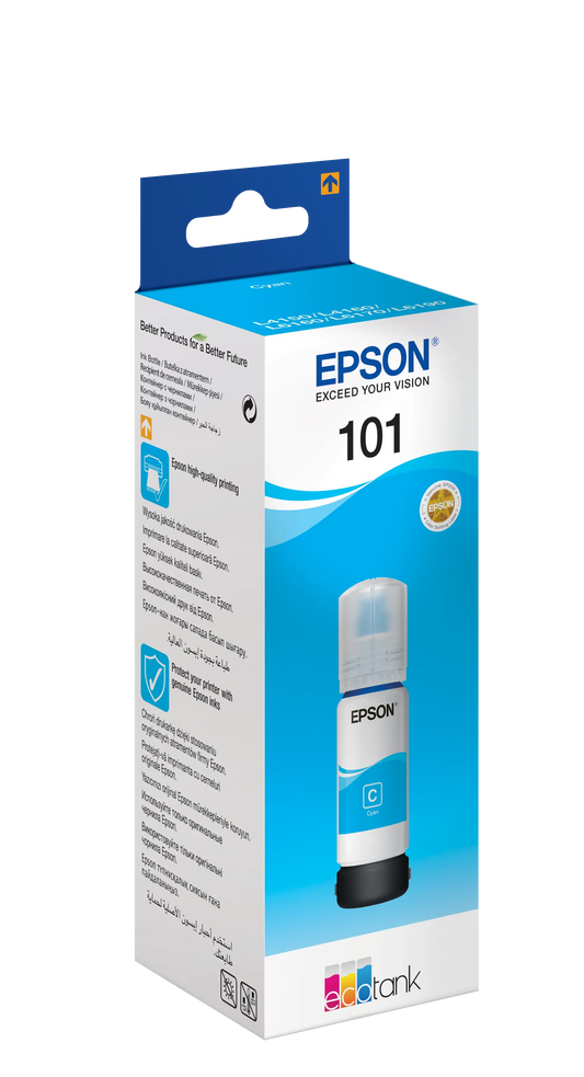 Epson 101 Ecotank Cyan ink bottle (70ml). 6000 pages @ 5% coverage.