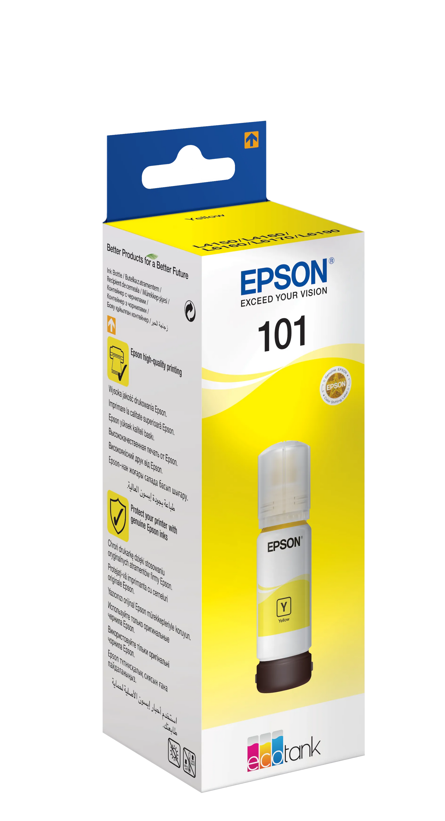 Epson 101 Ecotank Yellow ink bottle (70ml). 6000 pages @ 5% coverage.