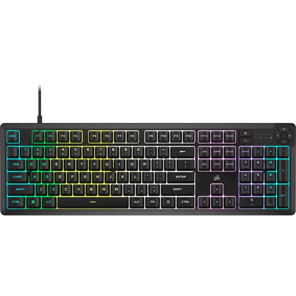 Corsair K55 Core Gaming Keyboard; Backlit Zoned RGB LED; Rubberdome