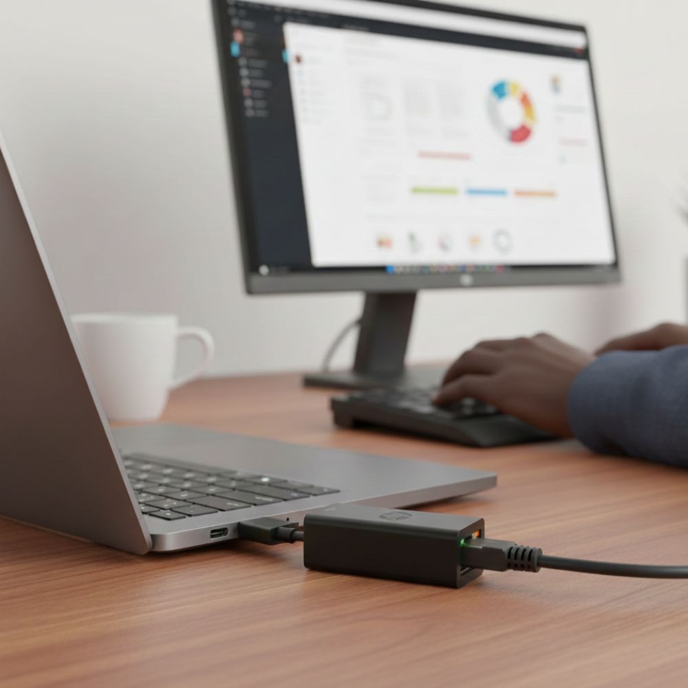 HP USB-C to RJ45 Gigabit Ethernet Adapter Black Compact Plug and Play Design