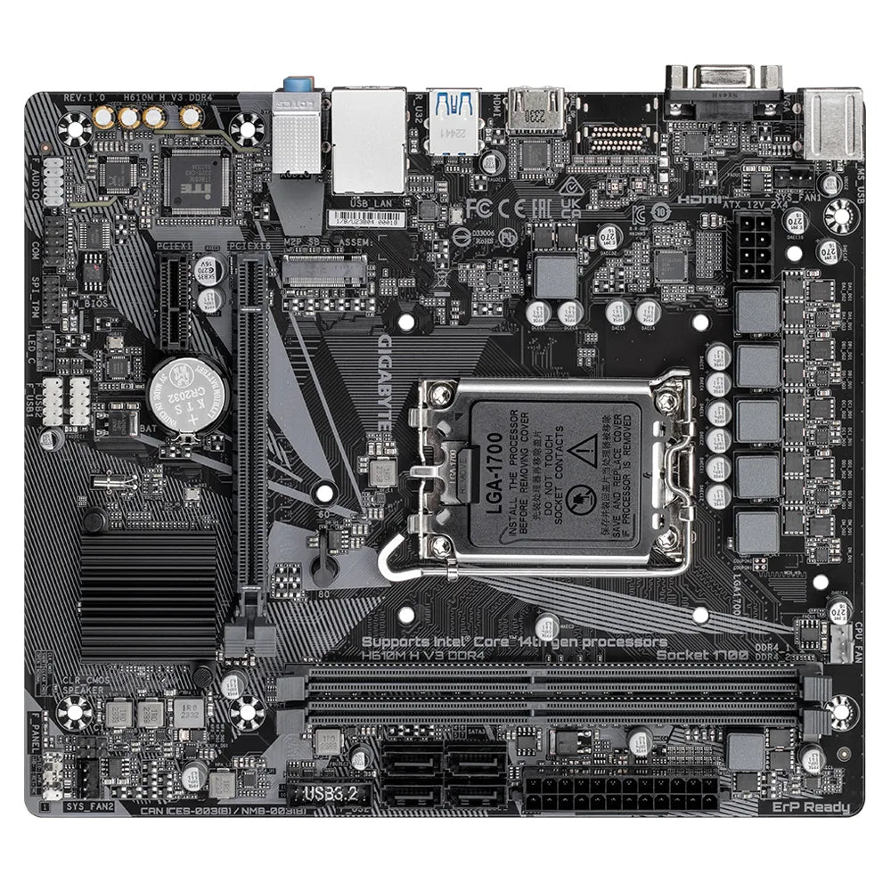 GIGABYTE Motherboard Intel® H610 Chipset for LGA 1700; 2x DDR4; 1x M2; D-Sub/HDMI; mATX