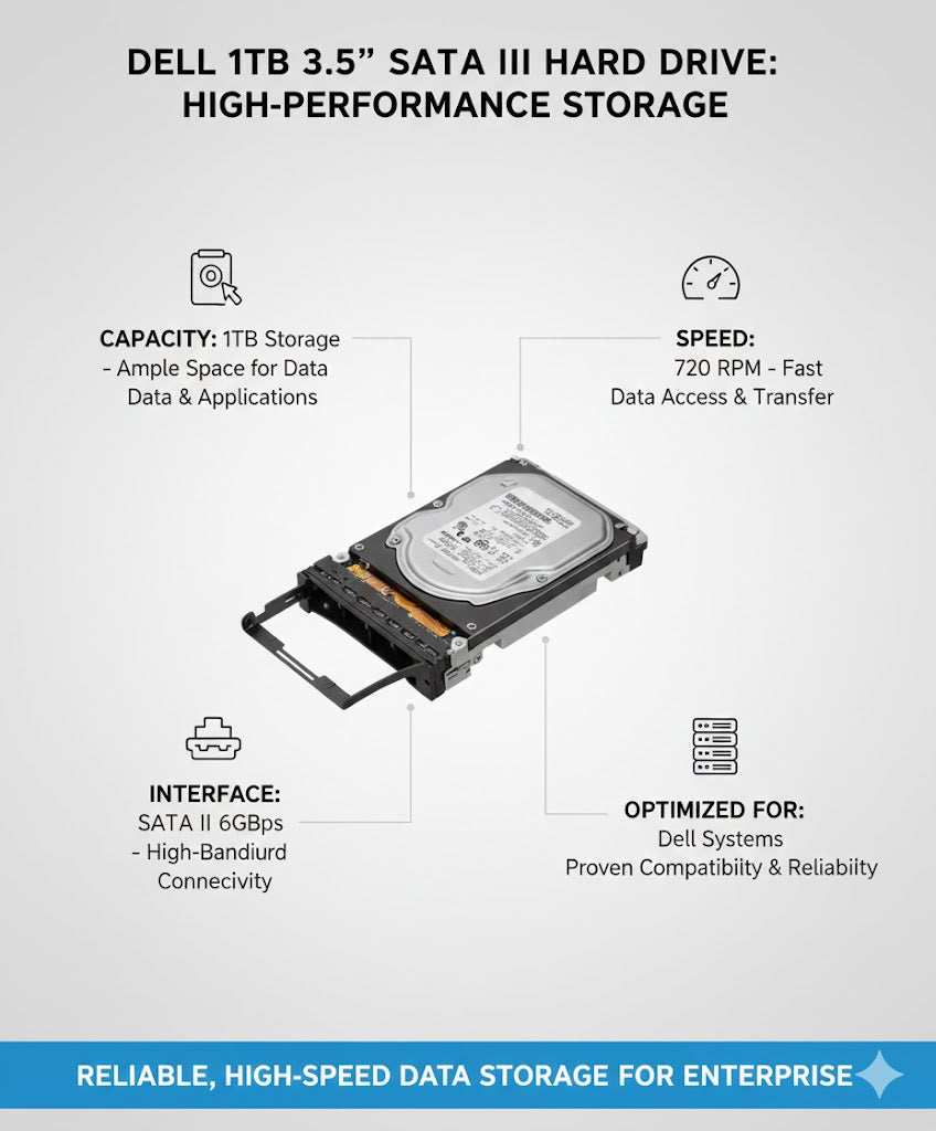 Dell 1TB 3.5'' SATA III Internal Hard Drive 7200 RPM High Performance Storage