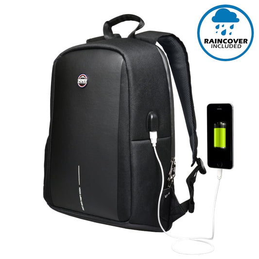 Port Designs Chicago EVO Anti-Theft 13-15.6" Backpack - Black with USB charging port and raincover included