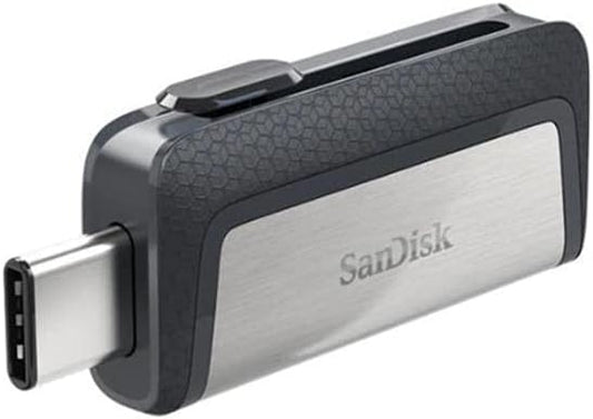 SanDisk 64GB Ultra Dual Drive USB Type-C, USB 3.1 Flash Drive – SDDDC2-064G-G46, Grey/Silver enables fast USB-C/USB-A transfers.