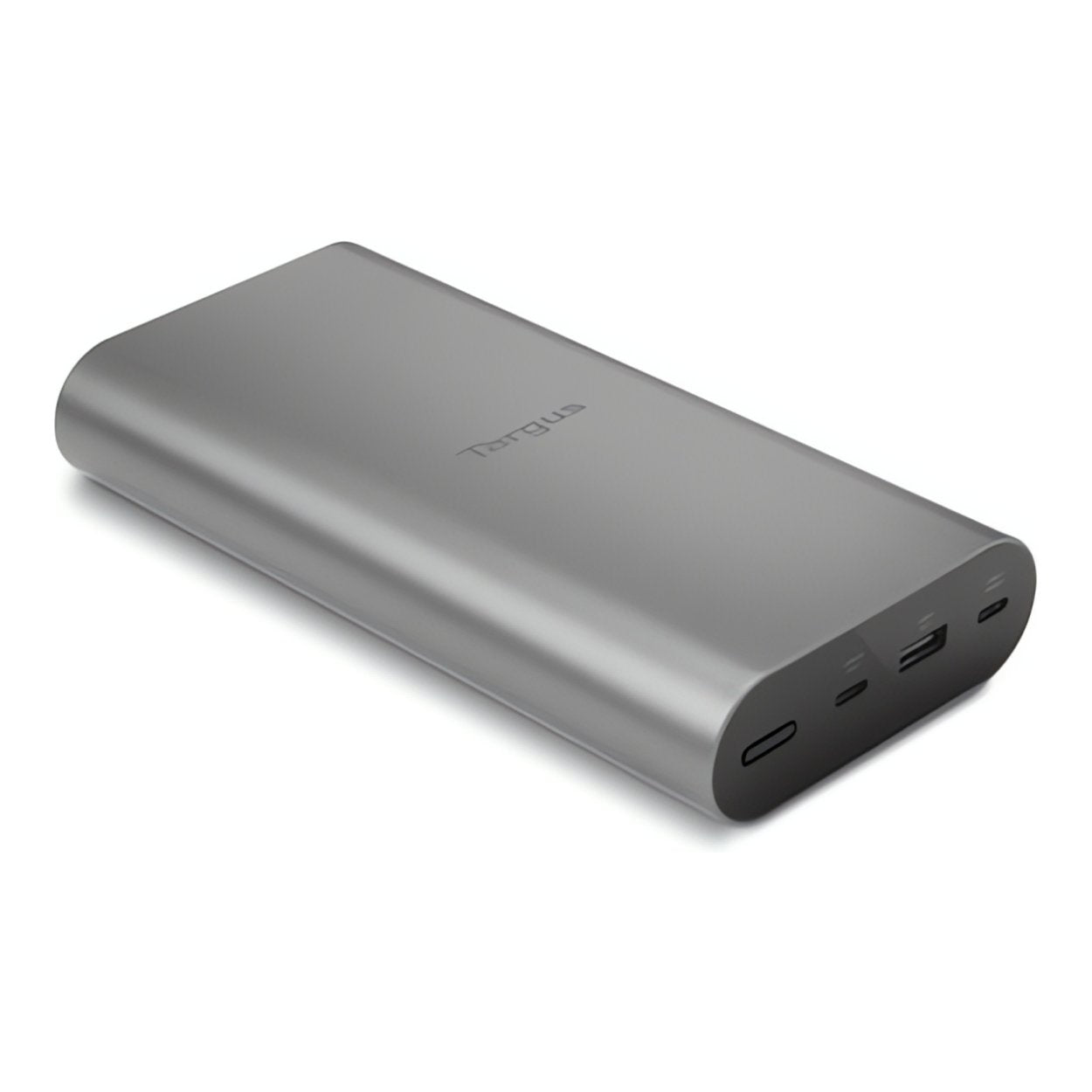 Front view of the Targus power bank showing its three output ports.


