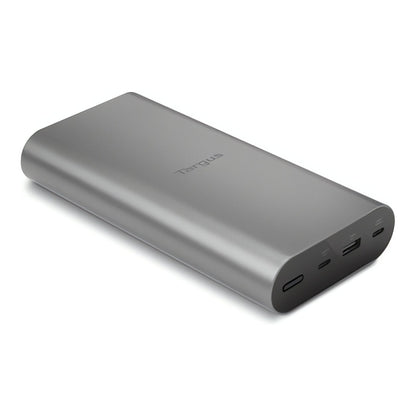 Front view of the Targus power bank showing its three output ports.

