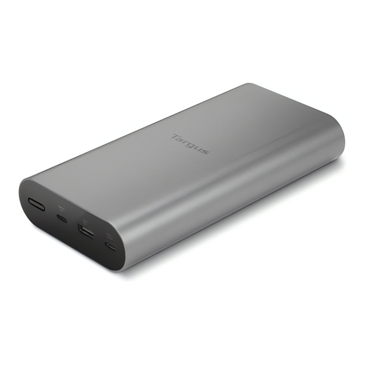 The Targus 25000mAh power bank with its dimensions labeled.

