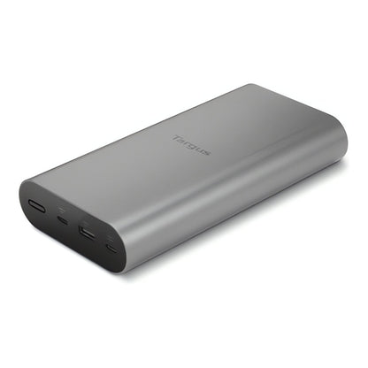 The Targus 25000mAh power bank with its dimensions labeled.

