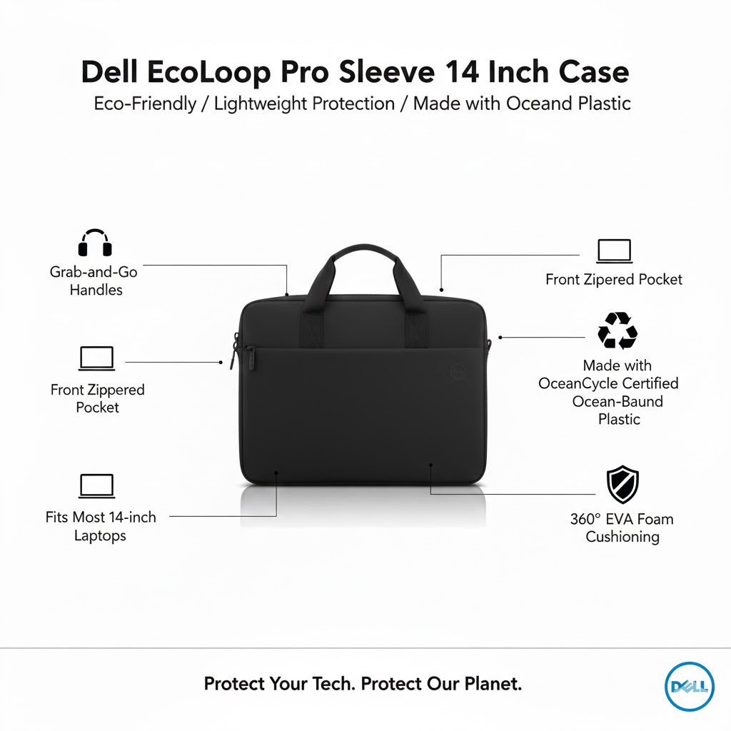 Dell EcoLoop Pro Sleeve 14 Inch Laptop Case Eco Friendly Lightweight Protection
