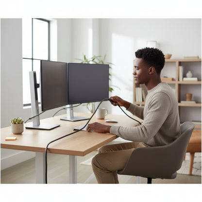 Black DisplayPort 1.4 cable with professional setup