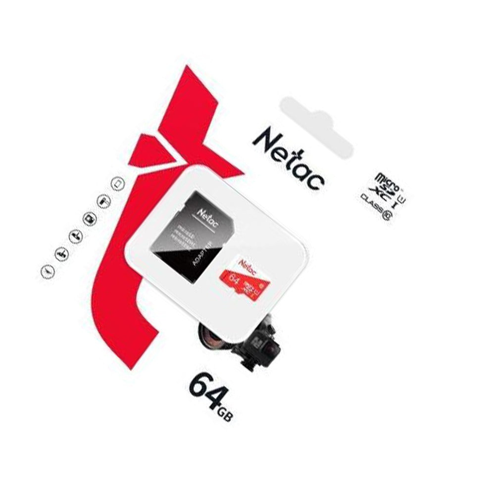 Netac 64GB microSD Card Class 10 with SD Adapter – High-Speed Memory for Phones, Cameras, and More, retail pack with Netac logo