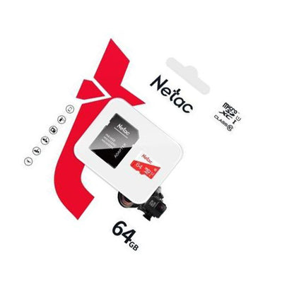 Netac 64GB microSD Card Class 10 with SD Adapter – High-Speed Memory for Phones, Cameras, and More, retail pack with Netac logo