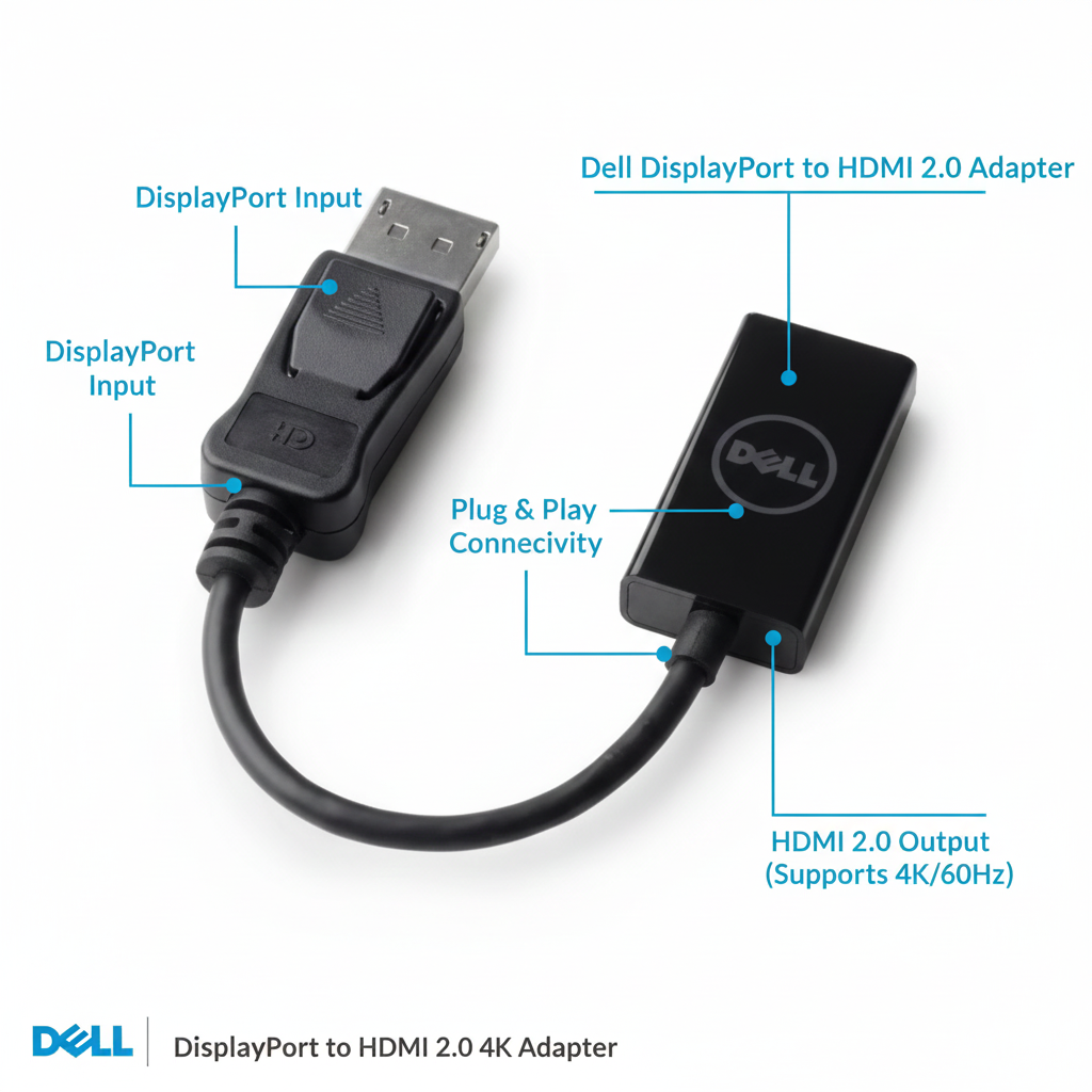 Dell DisplayPort to HDMI 2.0 Adapter Kit with 4K Ultra HD 60Hz Support for Displays