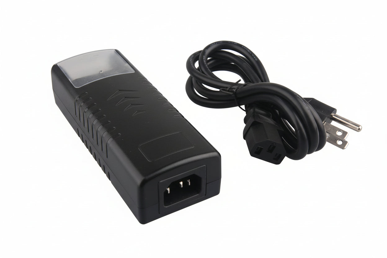 Front view of M-LINK 4-channel distribution power supply showing LED indicators.

