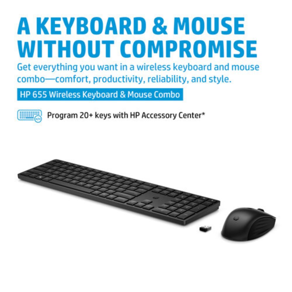 HP 655 Wireless Keyboard and Mouse Combo with Programmable Keys and 4000 DPI Mouse