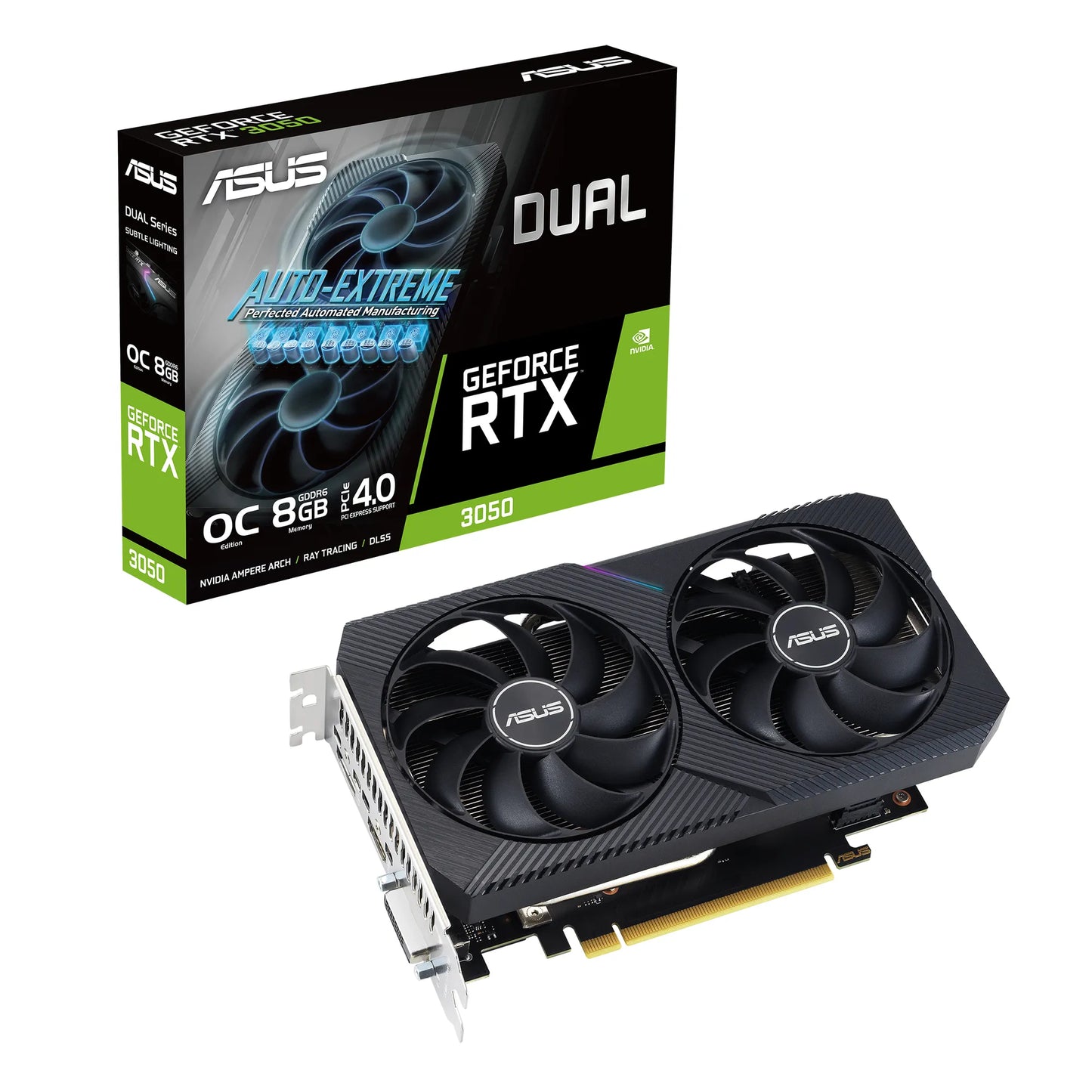 ASUS Graphics Card/NVIDIA/PCIe4/8GB GDDR6/OC mode:1852 MHz/Default mode:1822 MHz/1xDVI/1xHDMI/1xDP/450W.
