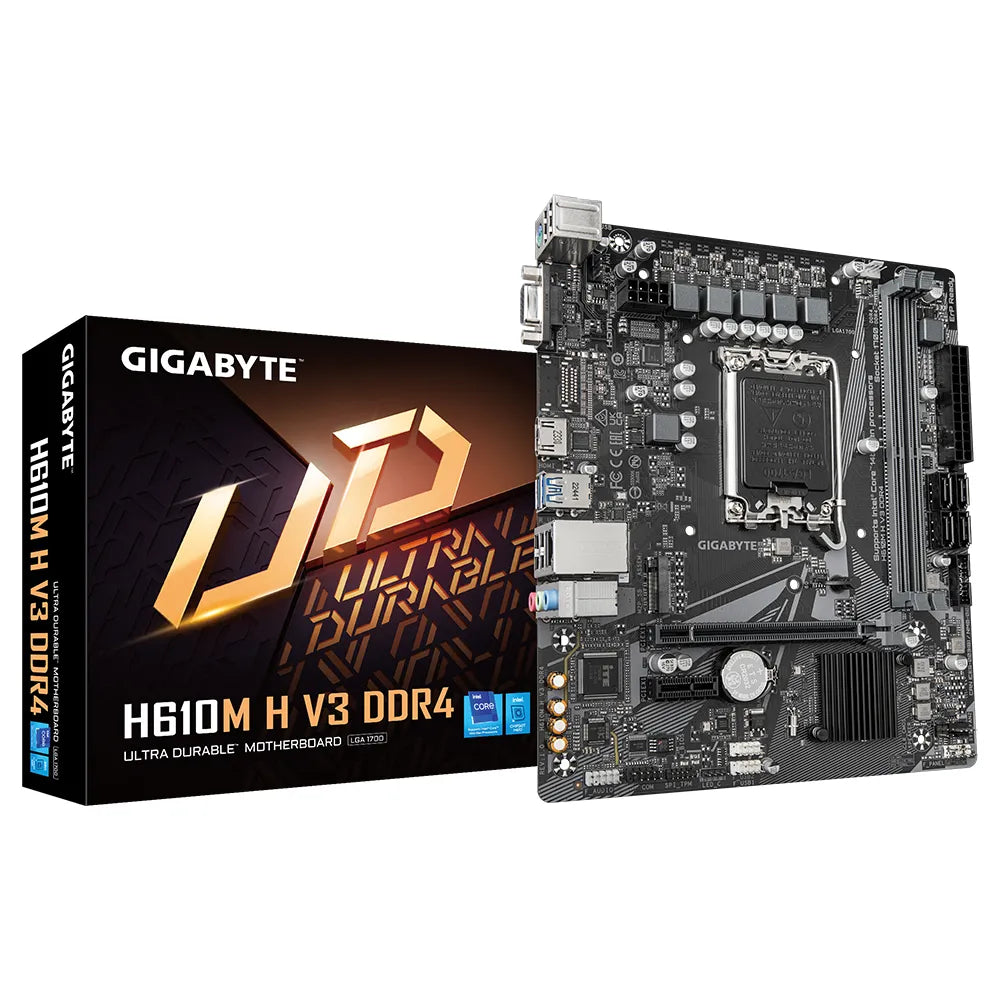 GIGABYTE Motherboard Intel® H610 Chipset for LGA 1700; 2x DDR4; 1x M2; D-Sub/HDMI; mATX