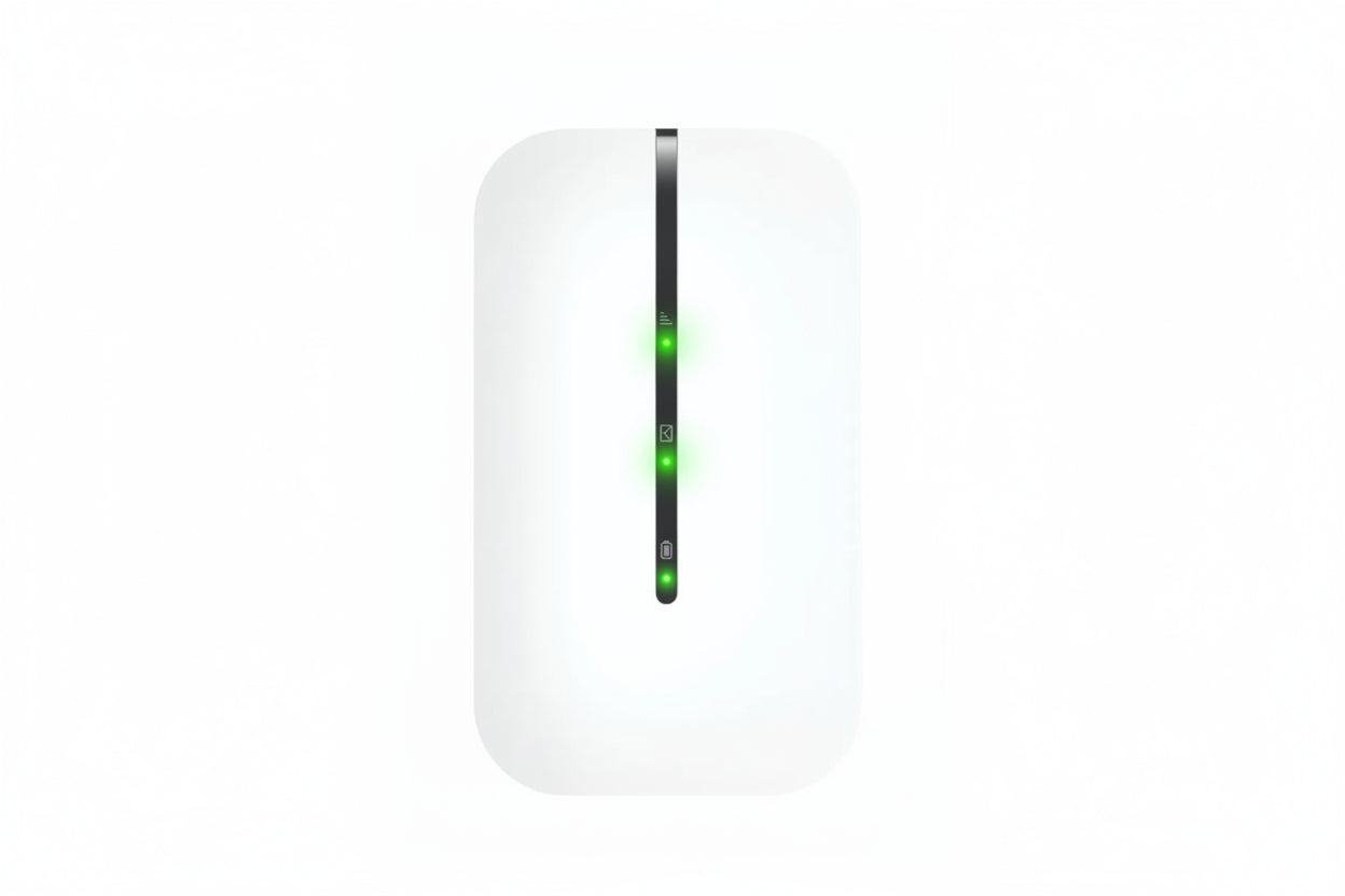 Device showing LED status indicator lights.

