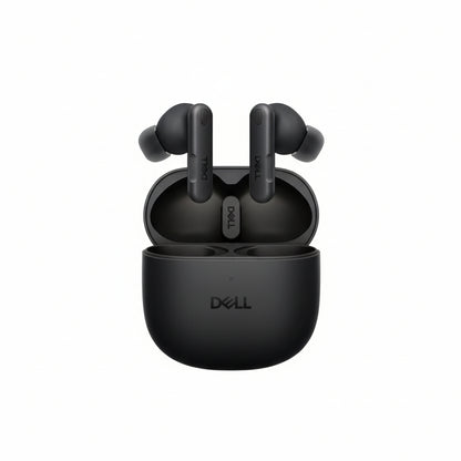 The Dell EB525 earbuds and charging case in black.

