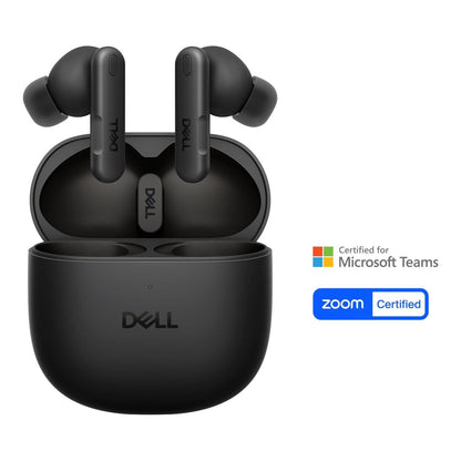 The earbuds in a user's ears during a video conference call.

