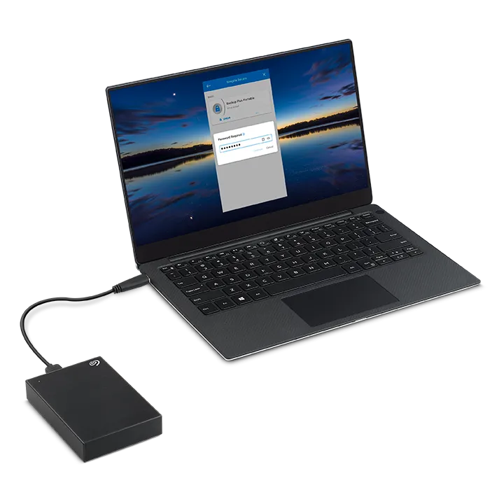 Seagate One Touch 5 TB Portable HDD – Black provides secure, stylish storage with USB 3.2 Gen 1 and AES-256 encryption.