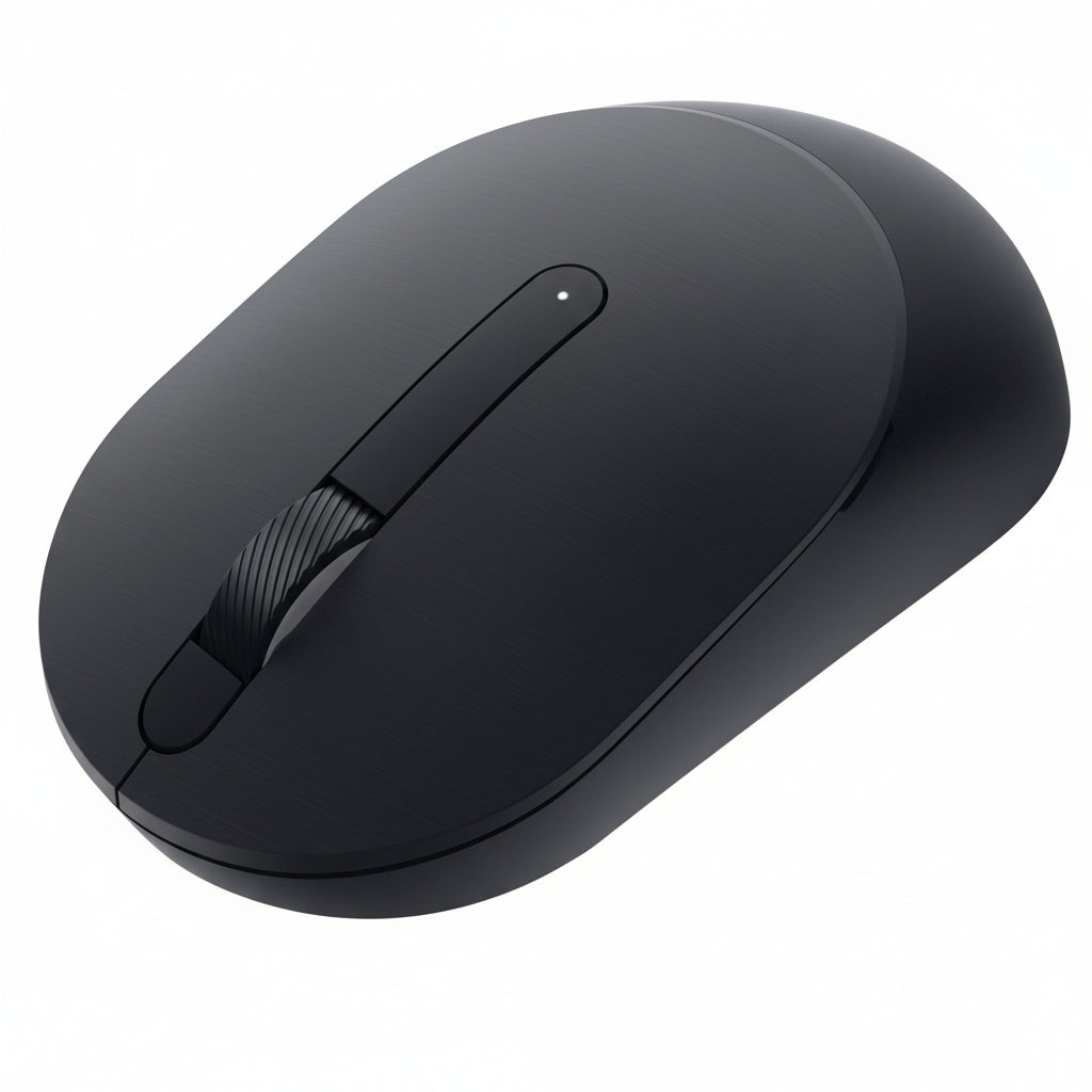 Dell MS300 wireless mouse top view black finish with scroll wheel


