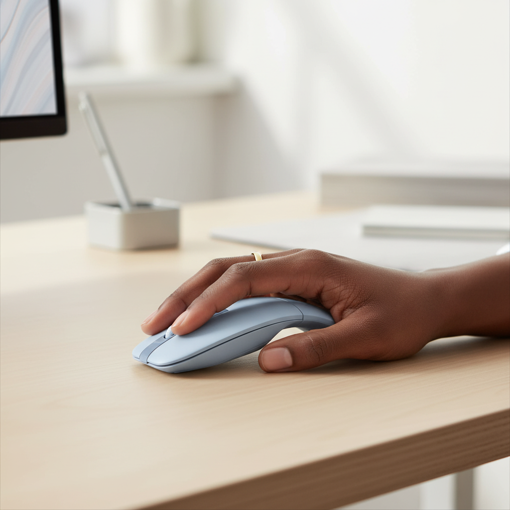 Dell MS700 blue travel mouse folded for easy storage in laptop bag