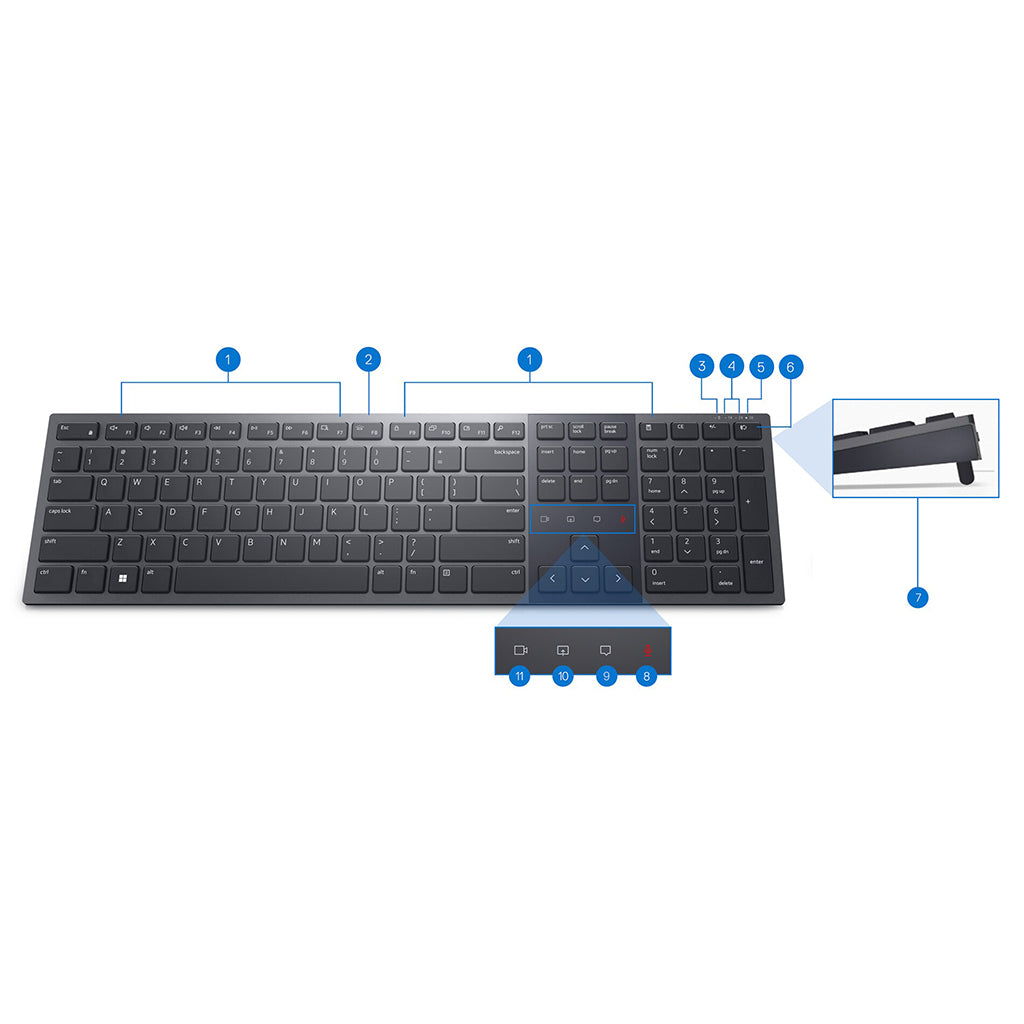 Keyboard with adjustable tilt legs extended.

