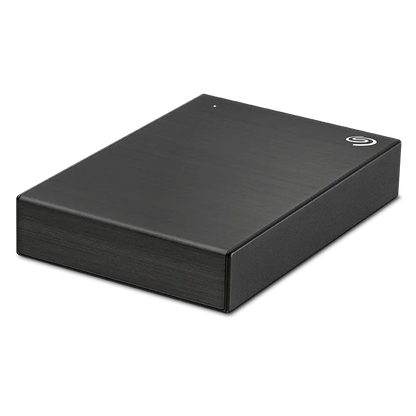 Seagate One Touch 5 TB Portable HDD – Black features USB 3.2 Gen 1, AES-256 Encryption, and a sleek design for secure storage.