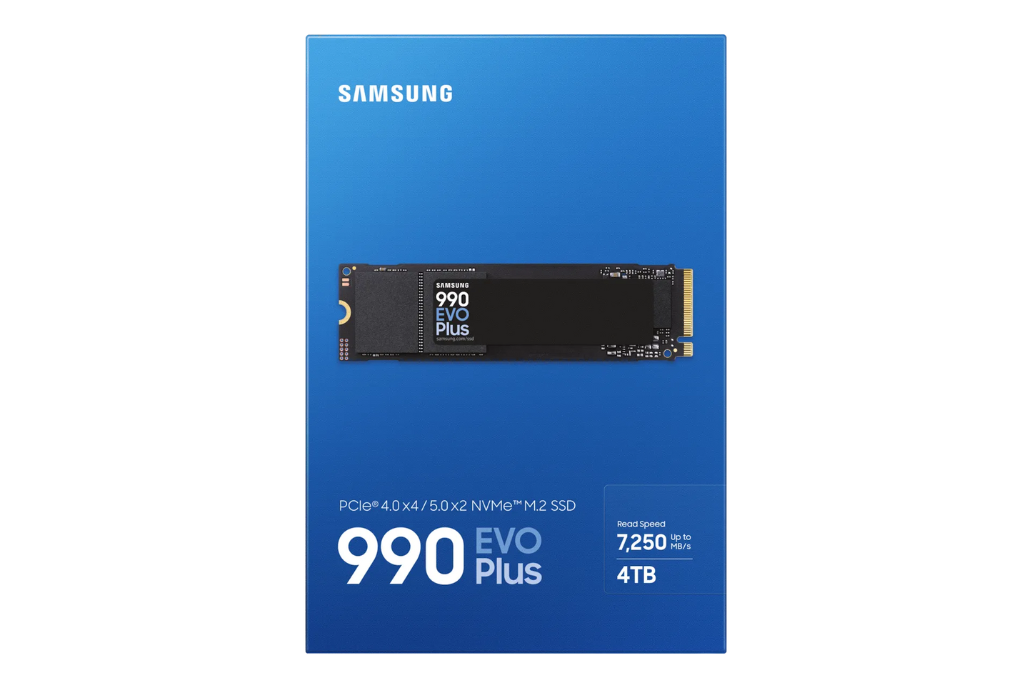 SAMSUNG MZ-V9S4T0BW 990 EVO Plus 4TB NVMe SSD - Read Speed up to 7250 MB/s; Write Speed to up 6300 MB/s; Random Read up to 1 050