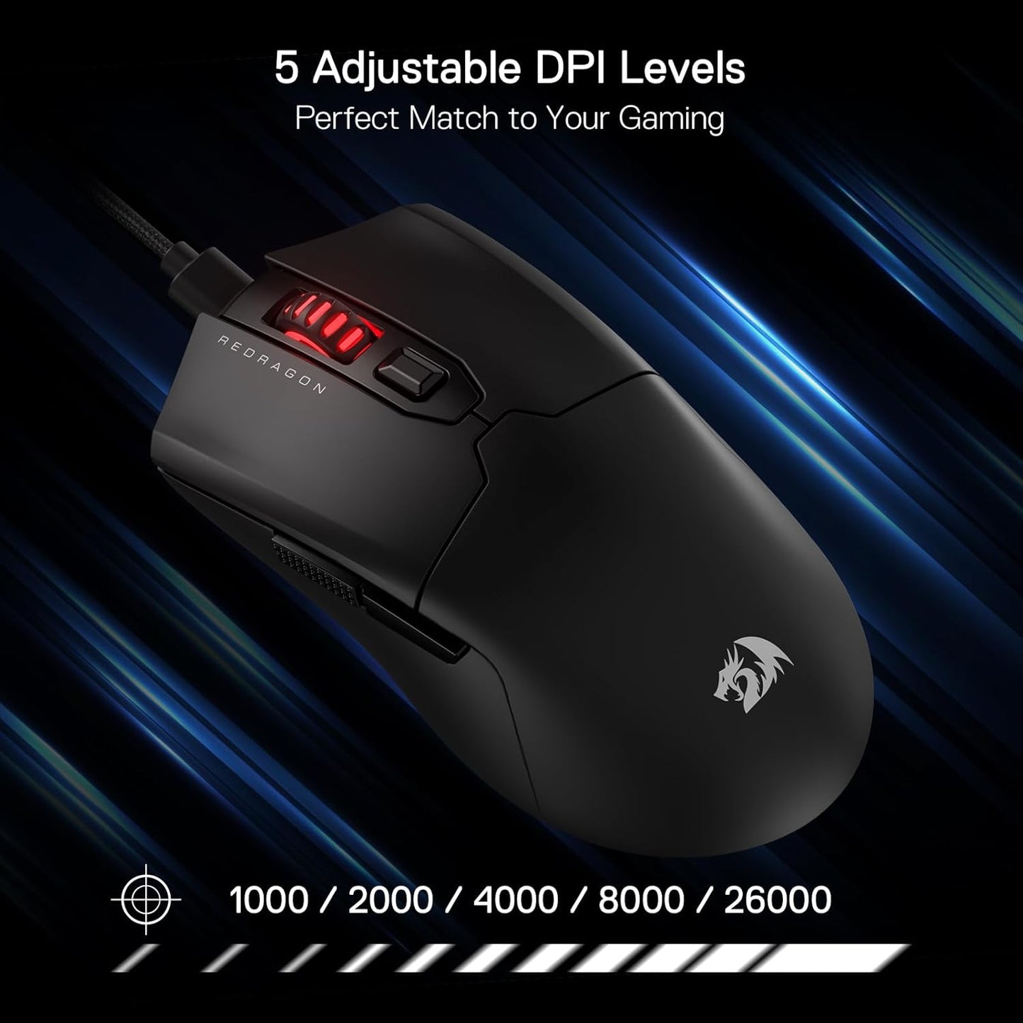 Redragon M995 Wired Gaming Mouse, 26000 DPI, 6 Programmable Buttons, RGB Backlit, Black