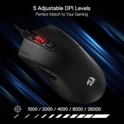Redragon M995 Wired Gaming Mouse, 26000 DPI, 6 Programmable Buttons, RGB Backlit, Black
